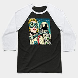 Pop Art Astronauts in Space Comic Book Style Baseball T-Shirt